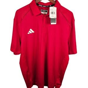 Adidas NWT Mens Large Red Golf Polo 3 Stripe SS Shirt HS1303 Aeroready NWT $65
